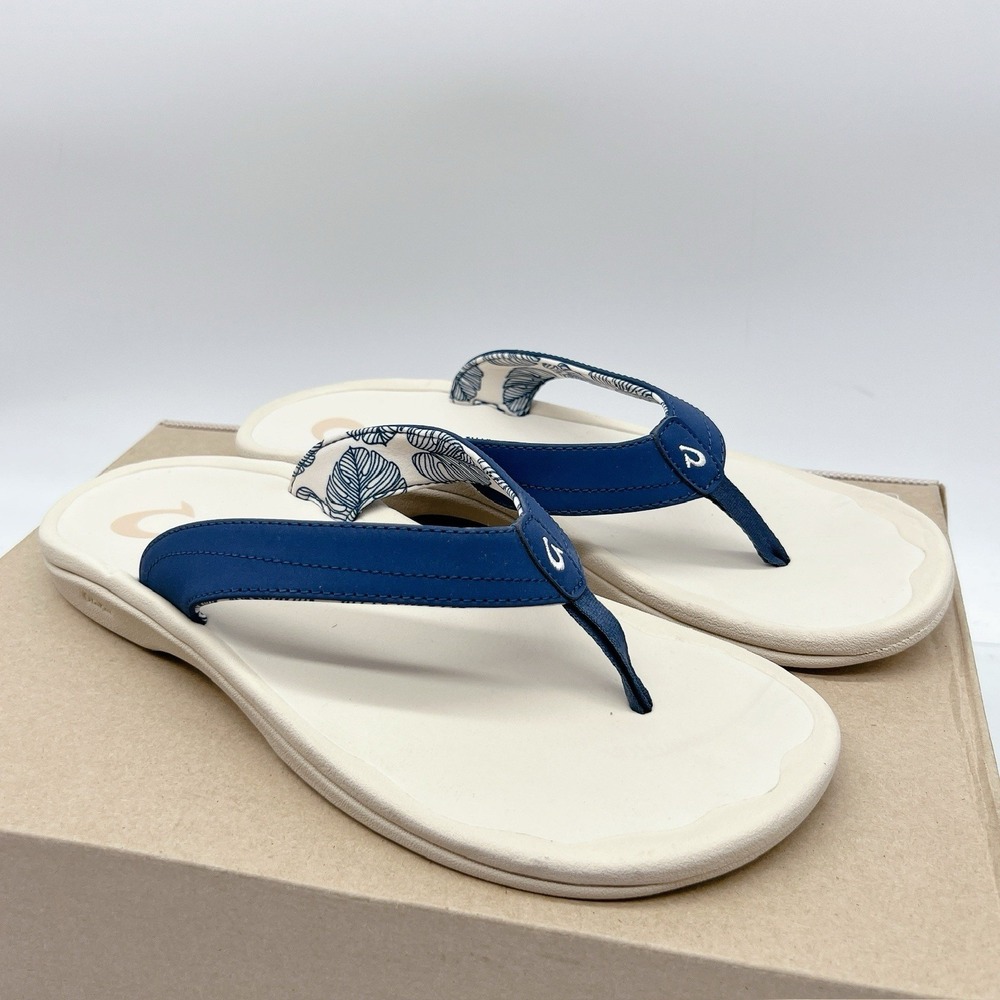OluKai Ohana white sand trench blue Women's Flip Flop Sandals - Picture 1 of 12